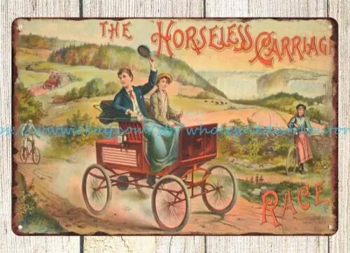 retro wall art EARLY MCLAUGHLIN BROS. HORSELESS CARRIAGE GAME toy tin sign