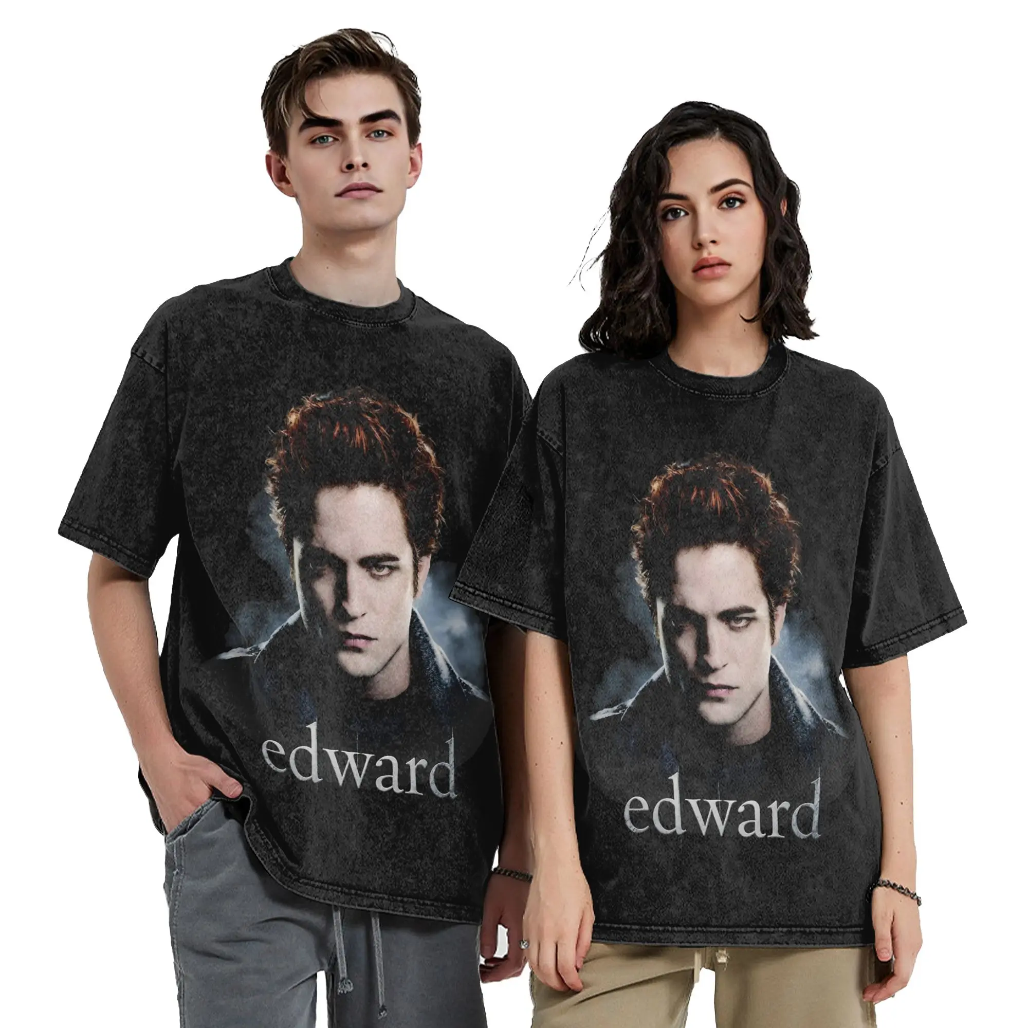 Washed T Shirt Twilight Edward Hip Hop Retro T-Shirts High Street  Streetwear 100% Cotton Summer Tops Tees for Men Women