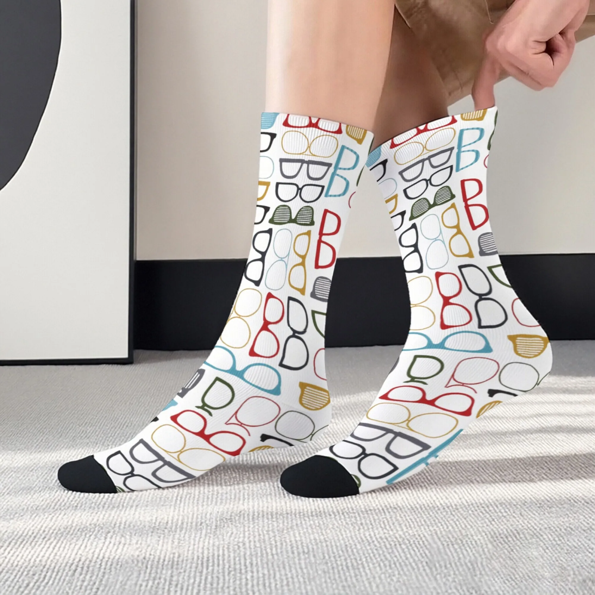 

Художественные, уникальные, стильные носки средней длины с принтами очков в различных стилях, привлекательные и эффектные, для уличного стиля, мягкие и удобные.