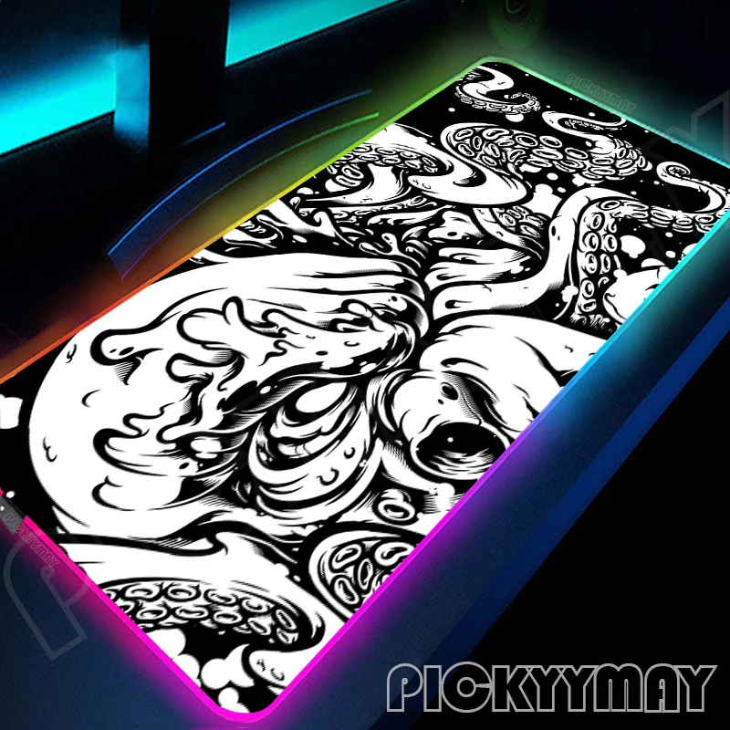 Octopus Large RGB Mouse Pad Gaming Mousepad LED Big Mouse Mat Gamer Mousepads PC Desk Pads RGB Keyboard Mats XXL 35.4x15.7in