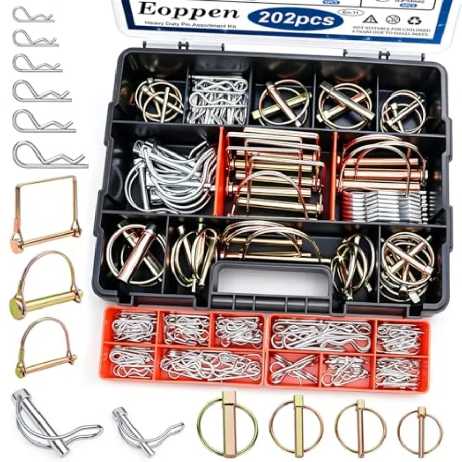 202Pcs Hitch Pins Clip Pins Linch Pins PTO Pins and Shaft Locking Pins Assortment Kit 5 Styles Tractor Pins Fasteners for Trail
