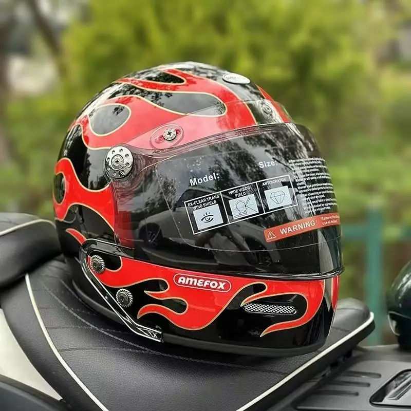 2025 Newest Flame Element Motorcycle Combination Helmet Unisex Retro Helmets Removable Bluetooth Anti-Fall Cascos Para Motos