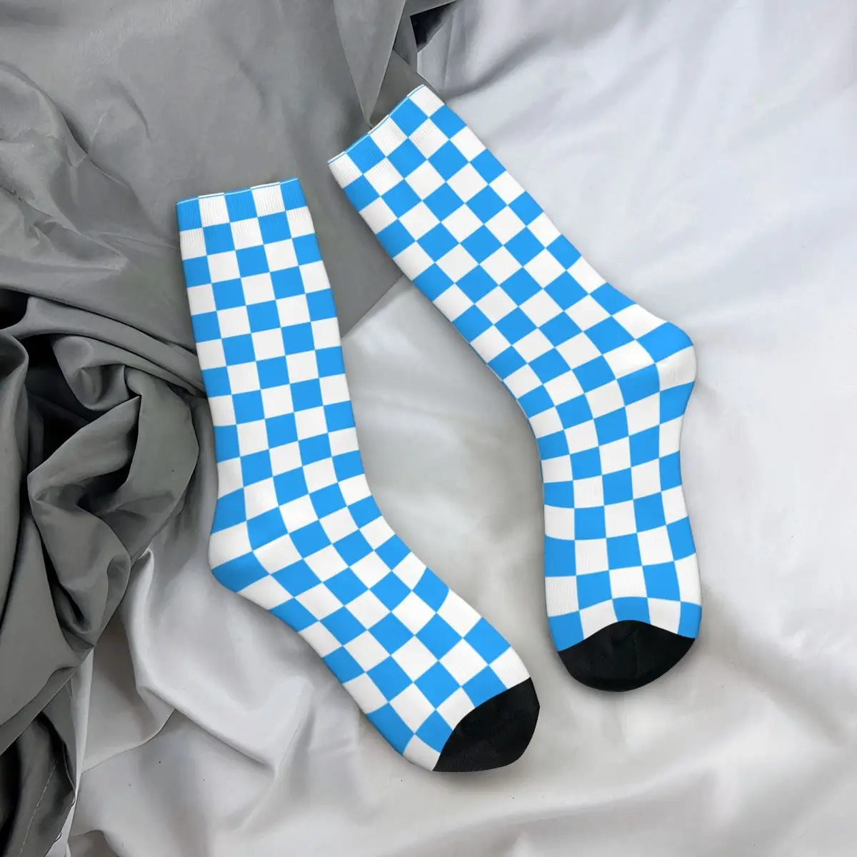 Fashion Men's Socks Casual Sky Blue And White Checkerboard Sock High Quality Women's Socks Spring Summer Autumn Winter