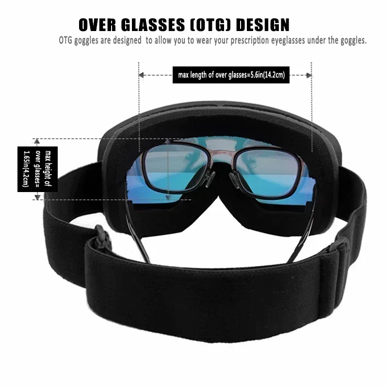 PHMAX NEW OTG Double Layers Anti-Fog Ski Goggles Snow Snowboard Glasses Snowmobile Eyewear Outdoor Sport Googles Eyewear Kit