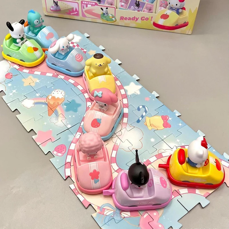 8pc Sanrio Cartoon Cute Cinnamoroll Kuromi Melody Bumper Car Series Blind Box Trendy Toy Lovely Girl Ornament Birthday Gift Toys