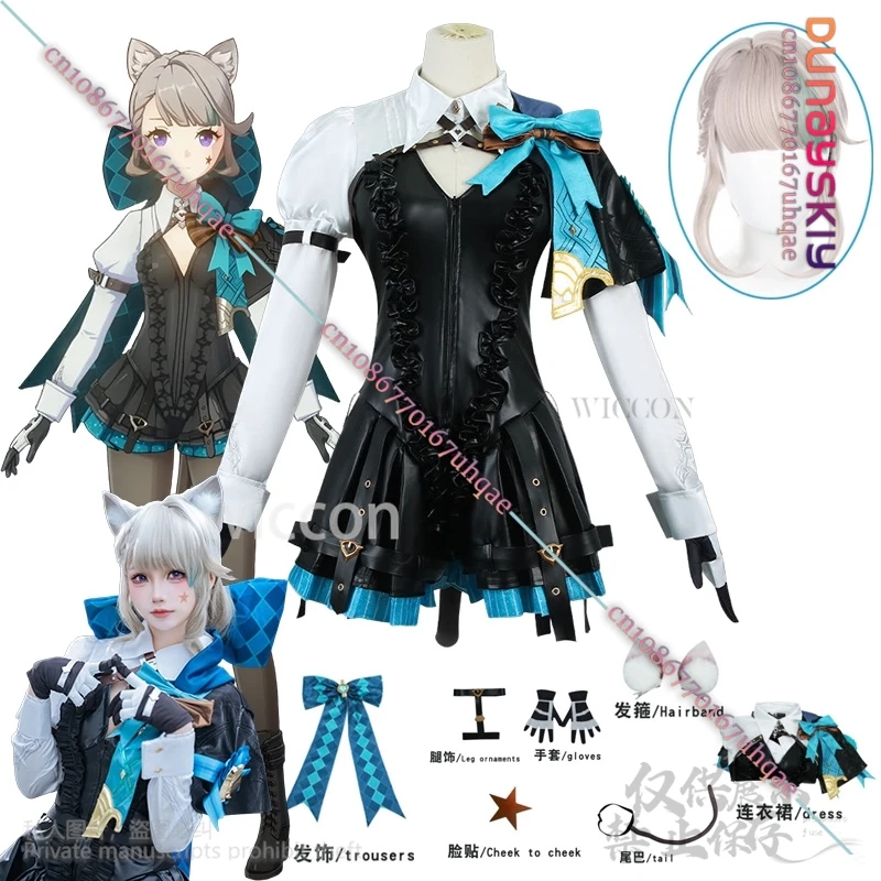 

Anime Game Genshin Impact Cosplay Lynette Magician Costume Furry Earwear Tail Dress Lolita For Girls Woman Role-play Customized