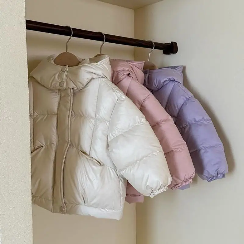 2025 Winter New Children Long Sleeve Hooded Coat Plus Velvet Thick Girls Warm Coat Boys Cotton Padded Jacket Kids Down Jacket