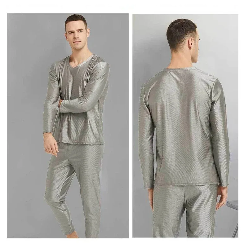 Měkké conductive stříbro vlákno long-sleeve spodky antibakteriální EMF/EMI/RF blokování anti-radiation faraday tkaniny longjohns