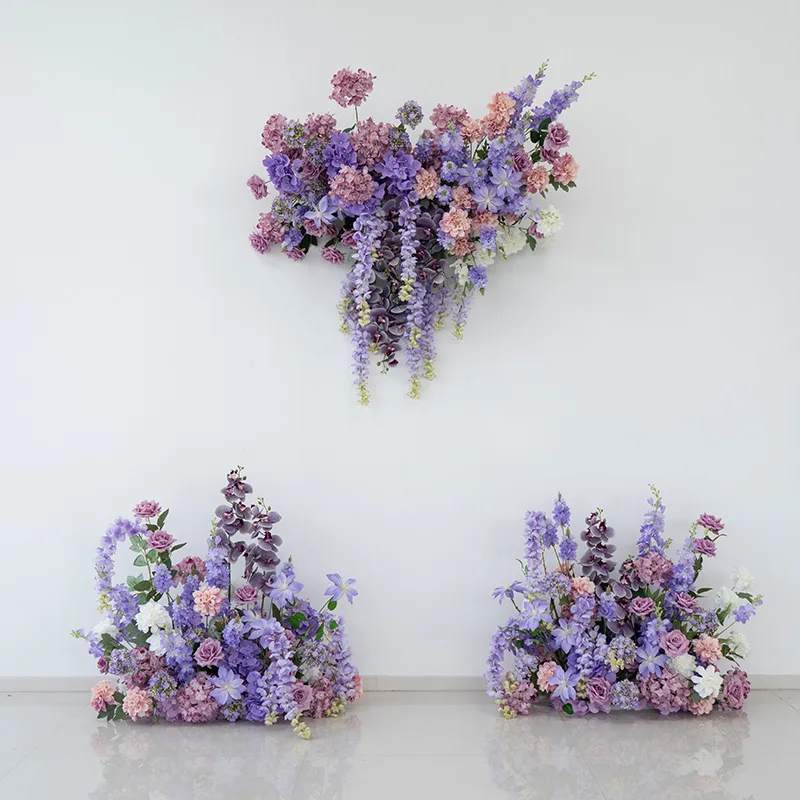 Purple wall hanging simulation decorative row arrangement, fake flower silk flower activity ceremony arrangement wedding prop