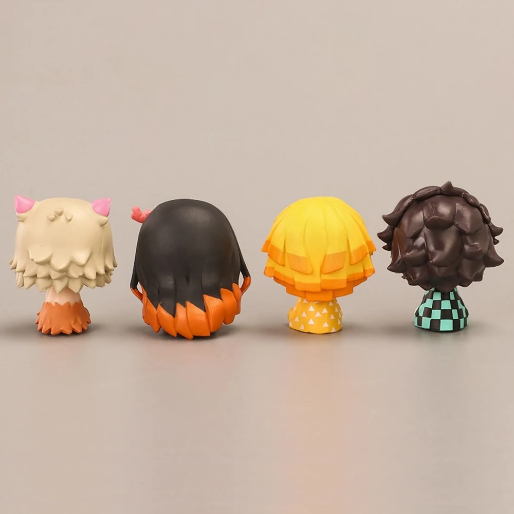 4 peças anime assassino do diabo q-versão nezuko tanjirou zenitsu inosuke mini boneca kawaii ação boneca pvc brinquedo