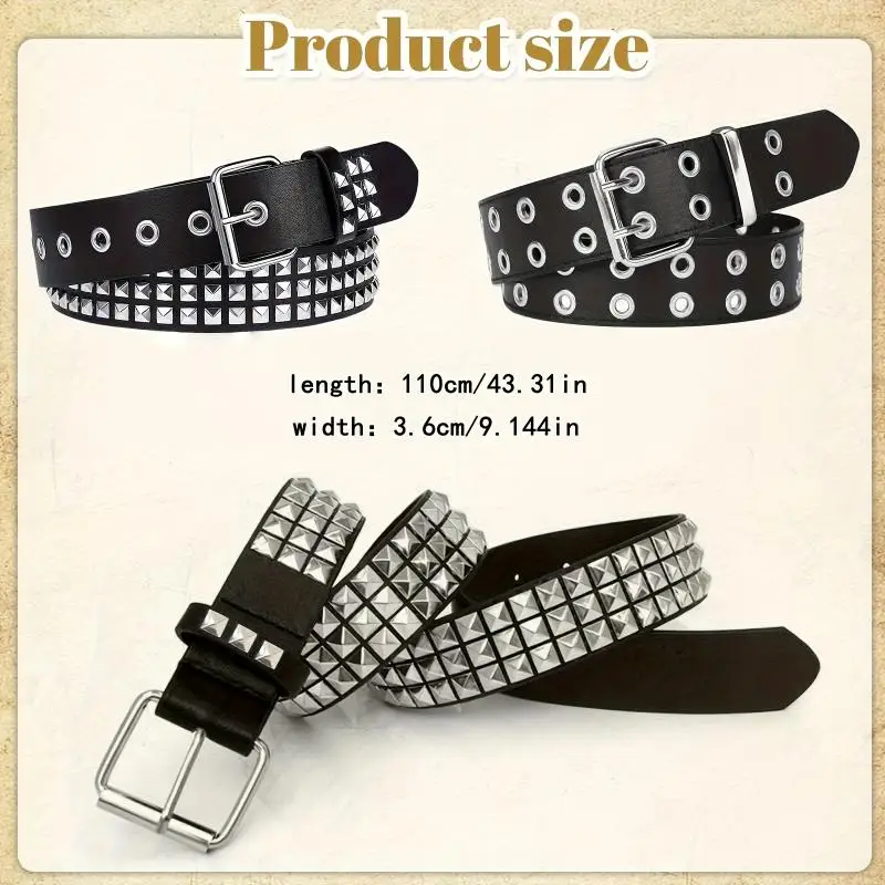 1/2PCS Fashion New Square Bead Rivet Metal Pyramid Hardware Jeans Y2K Designer Belt for Men Women Punk Style Club Accessory