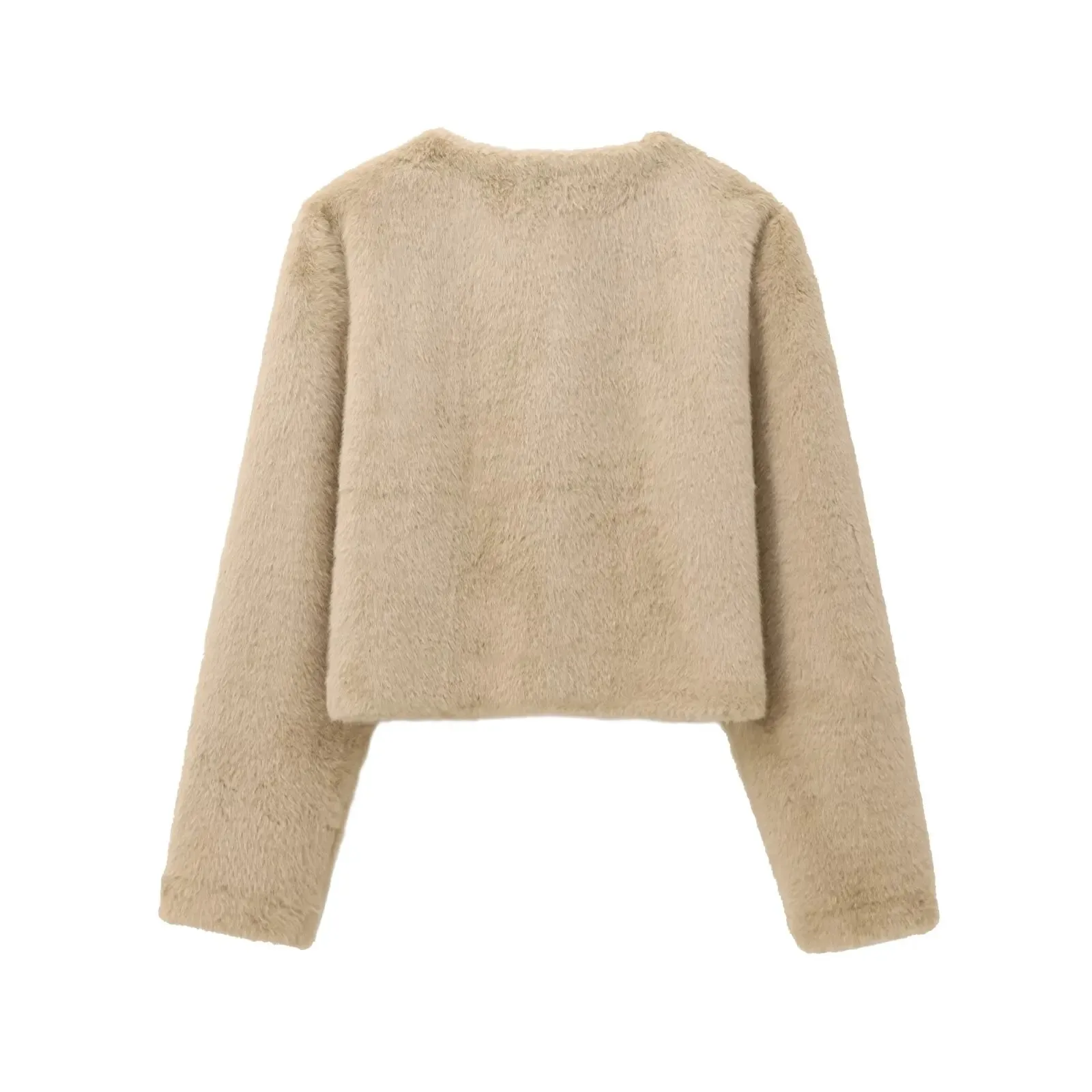 HH femmes automne nouvelle mode col rond simple boutonnage veste femme Chic en peluche fausse fourrure effet recadrée décontracté manteau lourd