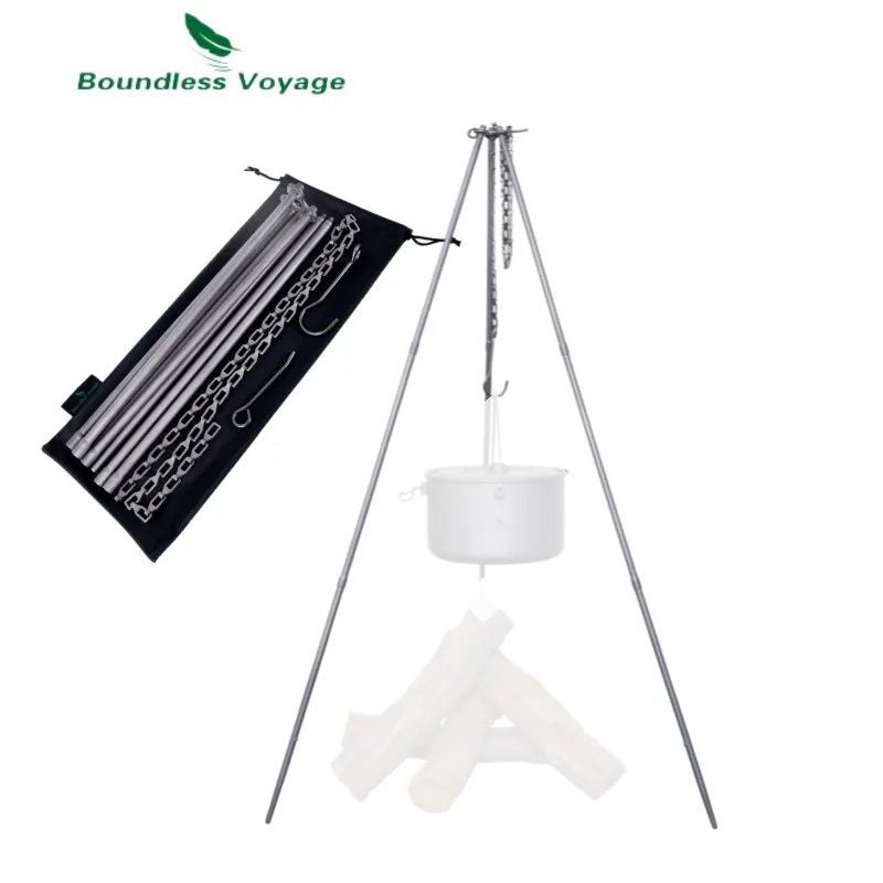 

Boundless Voyage Titanium Adjustable Tripod Hanging Chain Outdoor Camping Holder Cooking Kit for Pot Grill Kettle