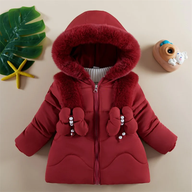 Girls Padded Down Coats Children Thickened Jackets 2024 New Hooded Cotton Clothes Kids Casual Trend Parkas Winter Baby Snowsuit