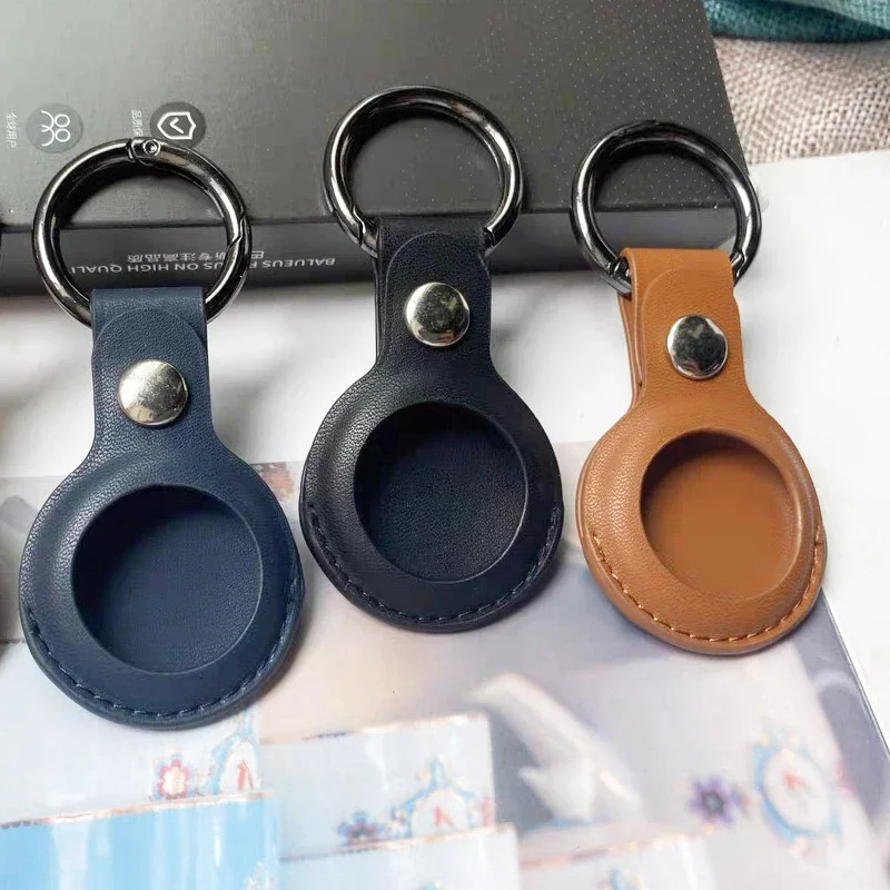 غطاء سلسلة مفاتيح جلدي لهاتف Apple Airtags، غطاء حماية ممتص للصدمات، حامل مضاد للخدش لملحقات علامة الهواء