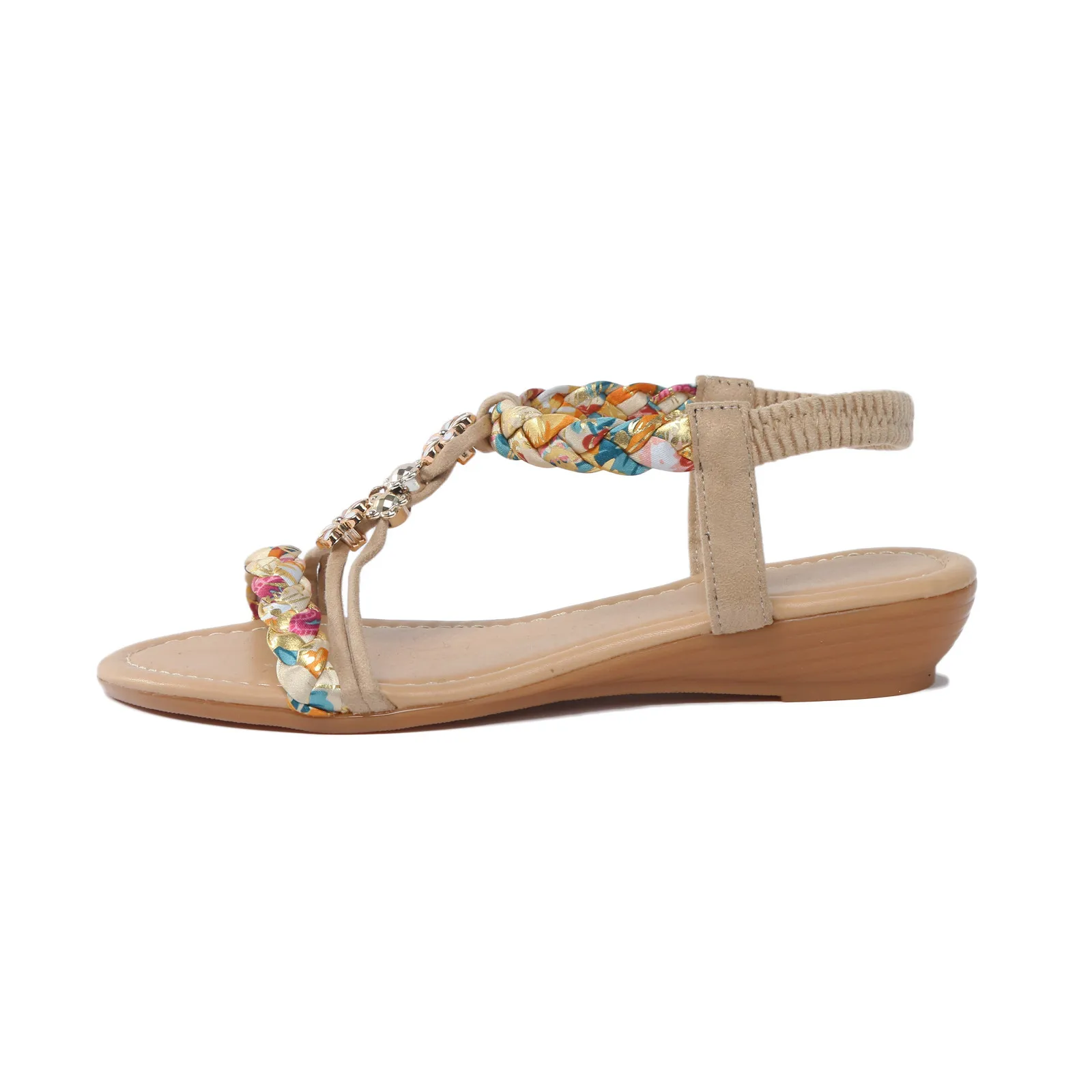 Women Wedge Shoes Flat Beaded Sandals Beach Sandals Thong Flat Beach Slippers Sandals