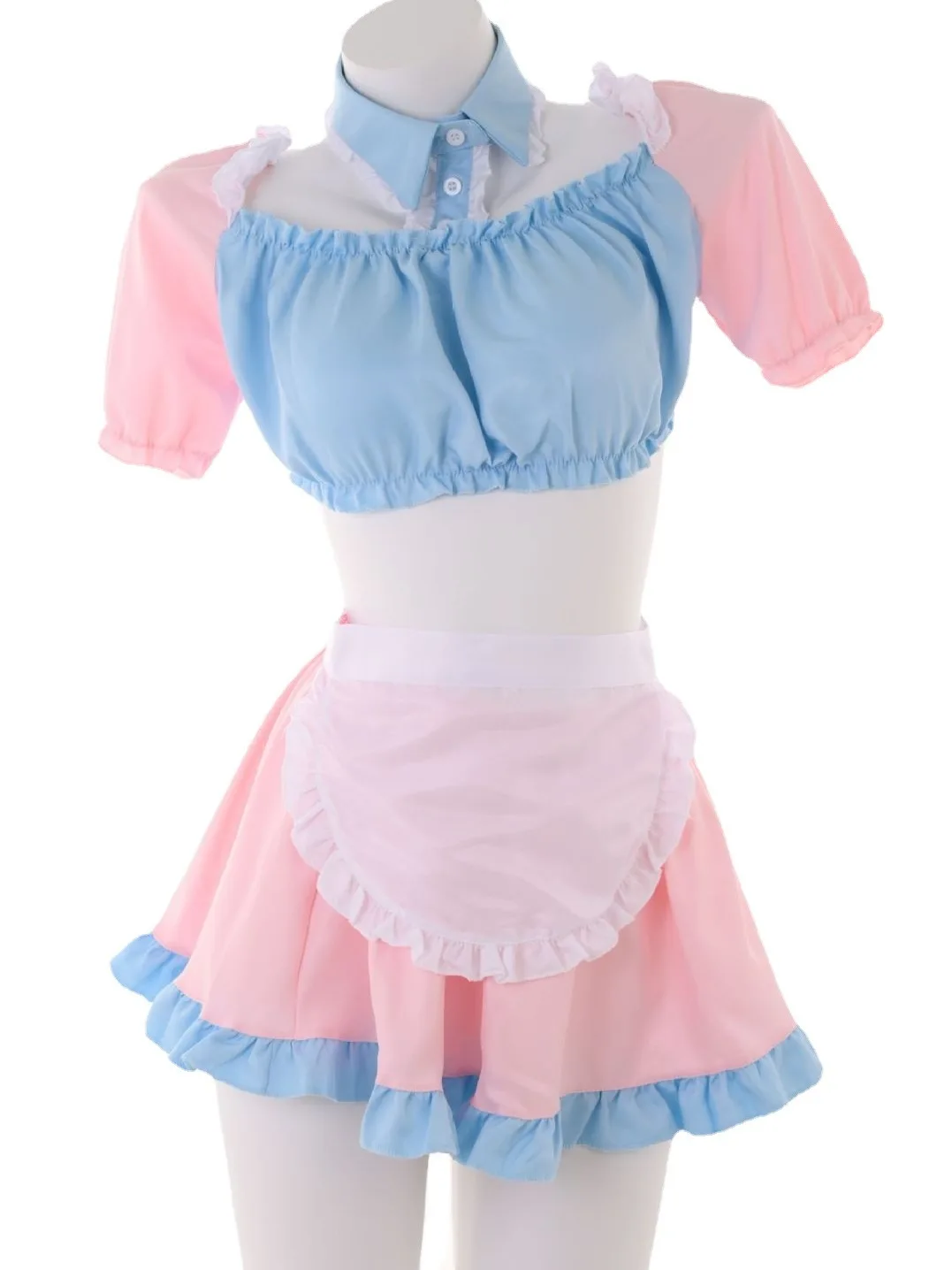 Maid Sexy Cute Cosplay Sweet Dress Women Lovely Lolita Puff Sleeve Anime Temptation Kangaroo Pocket Puff Sleeve Patchwork HOV6