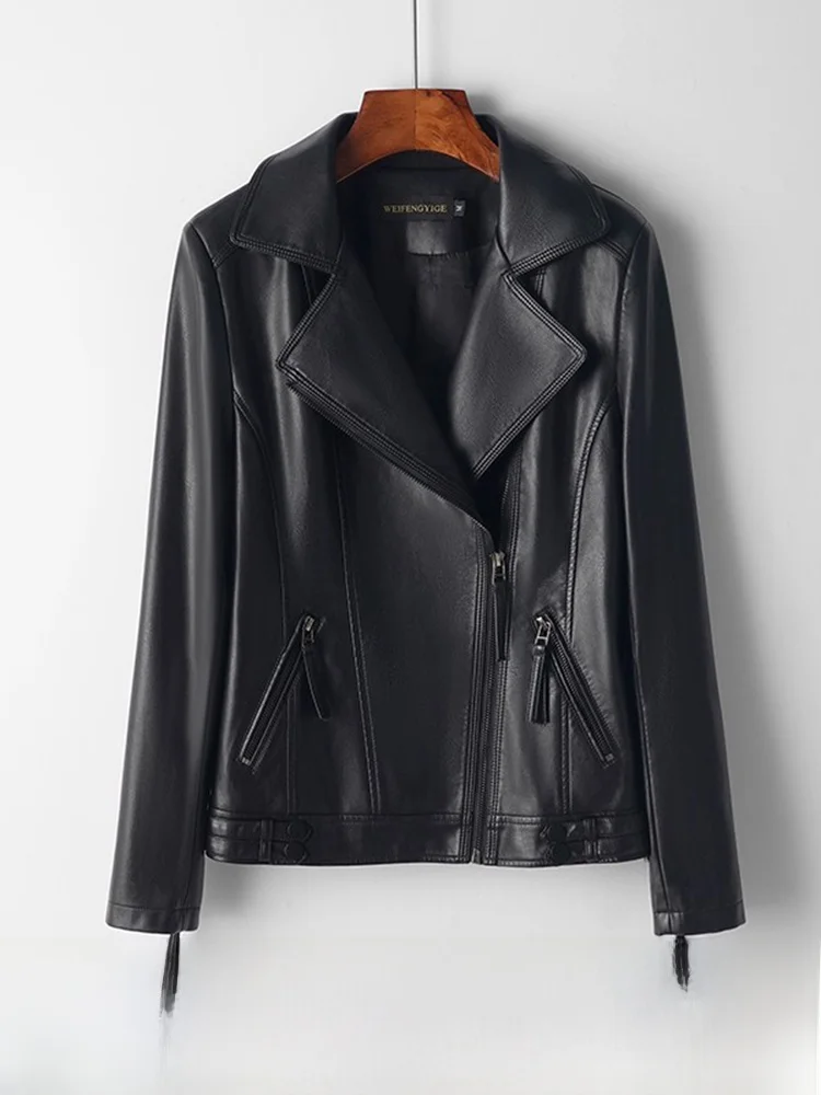 

Весна 2025: Женская приталенная куртка-косуха из натуральной кожи с молнией, длинными рукавами, из овчины, для повседневной носки