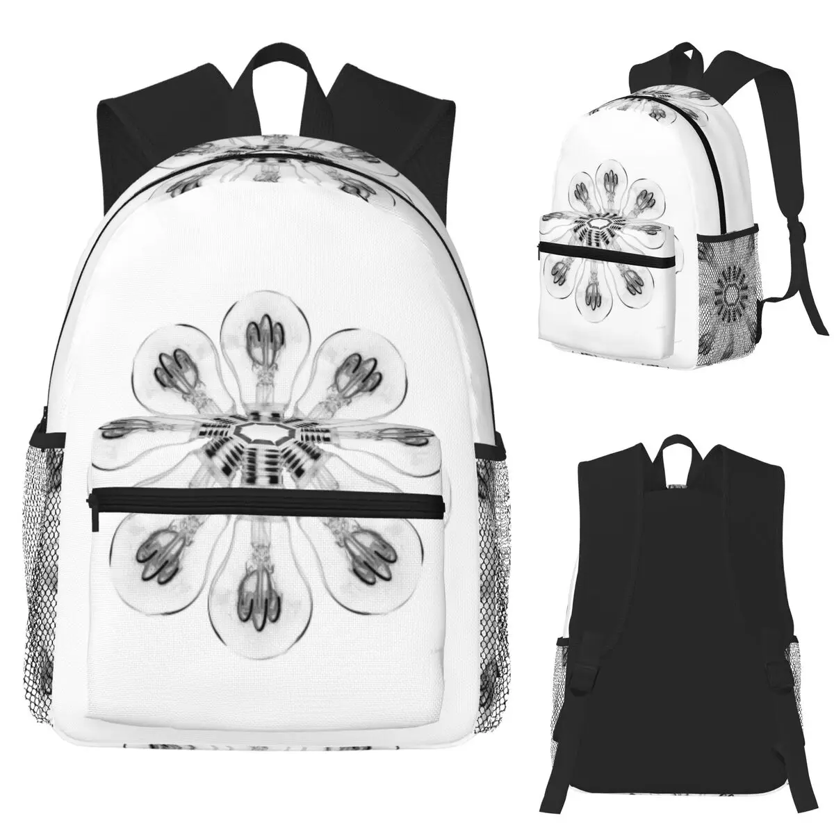 

Flower Bulb Black And White Light Bulb Art Student Backpack School Bag Hiking Travel Daypack Fashion Bookbag Shoulder Bags