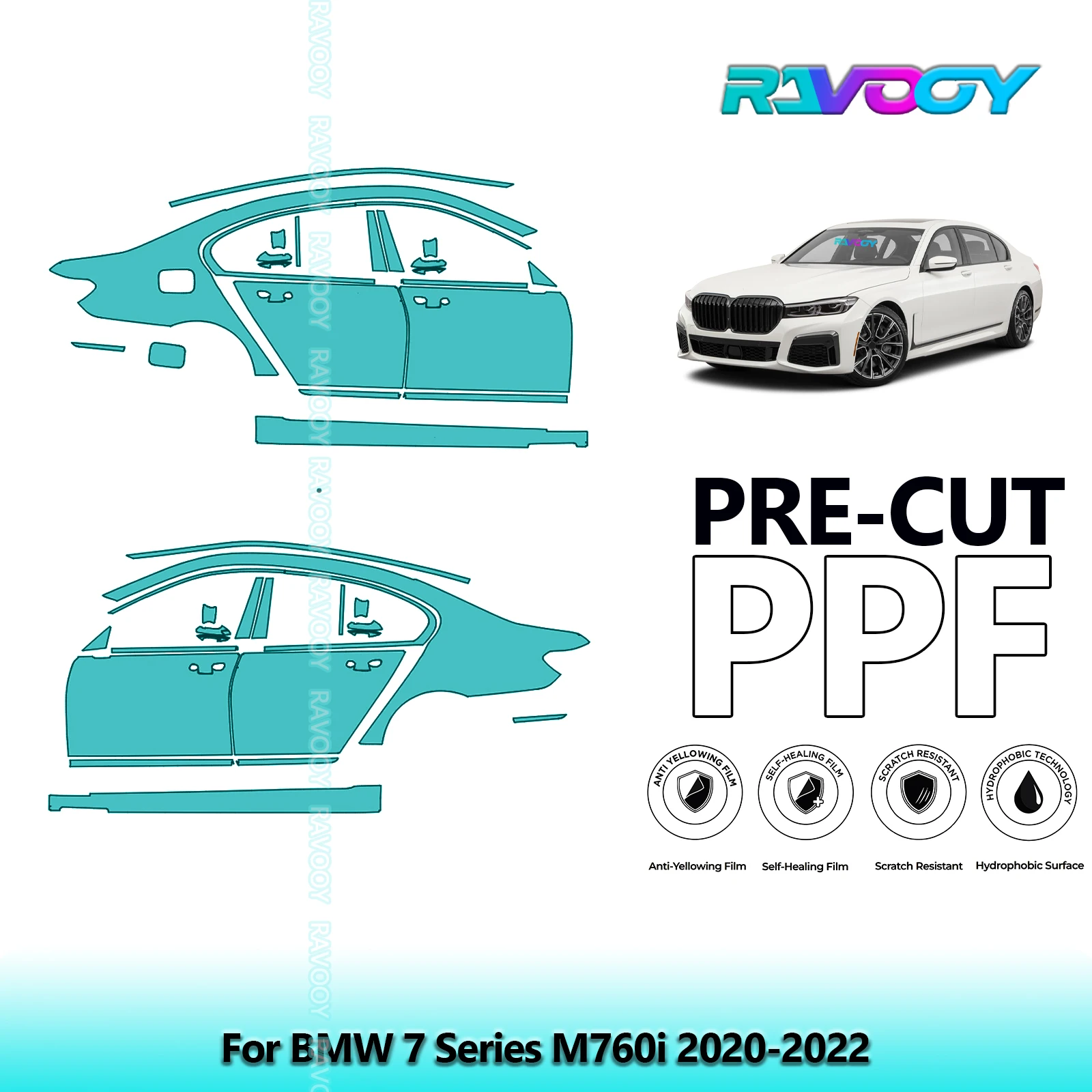 

For BMW 7 Series M760i 2020-2022 8.5mil Clear Matte Pre-Cut PPF Door & A/B Pillar Kit TPU Paint Protection Film Set
