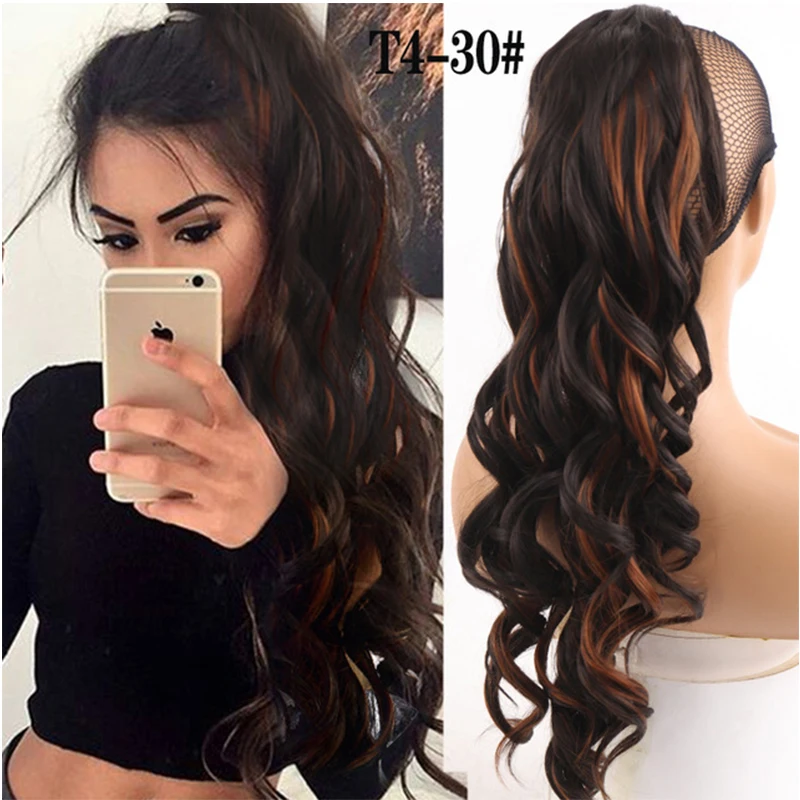 Long Body Wavy Ponytail Synthetic Drawstring Pony Tail Clip-In Hair Extensions Hairpiece For Women Heat Reistan Fake Hair