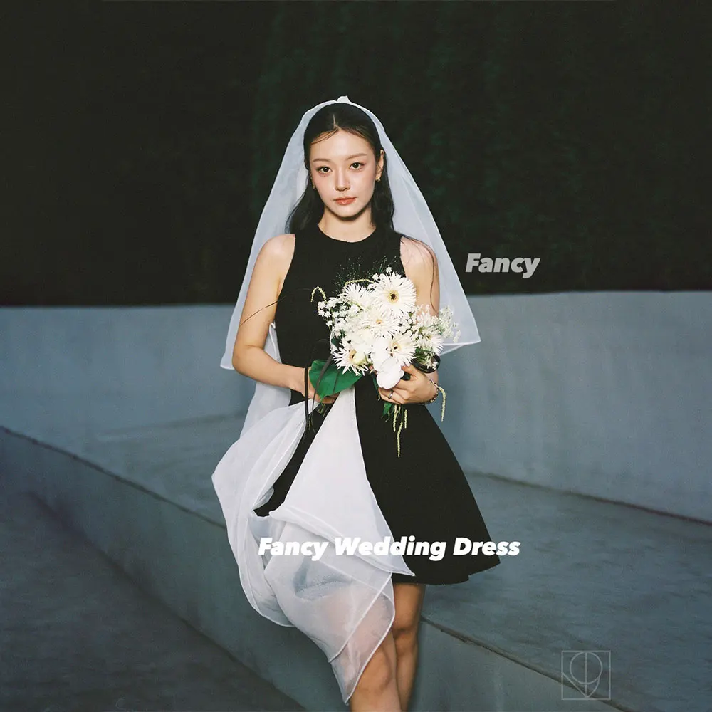 Fancy Simple O Neck Wedding Dress Korea Photo Shoot A Line Elastic Satin Evening Party Dresses Back Zip Customized
