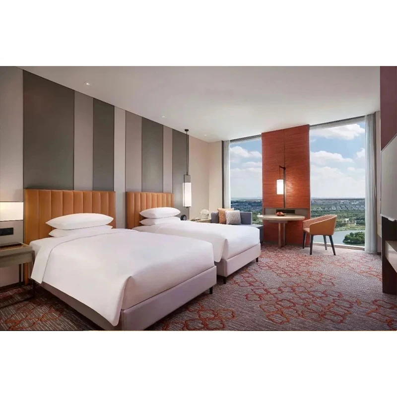 

One-stop five-star hotel furniture bedroom standard room with table and chairs, cabinet bed matching theme