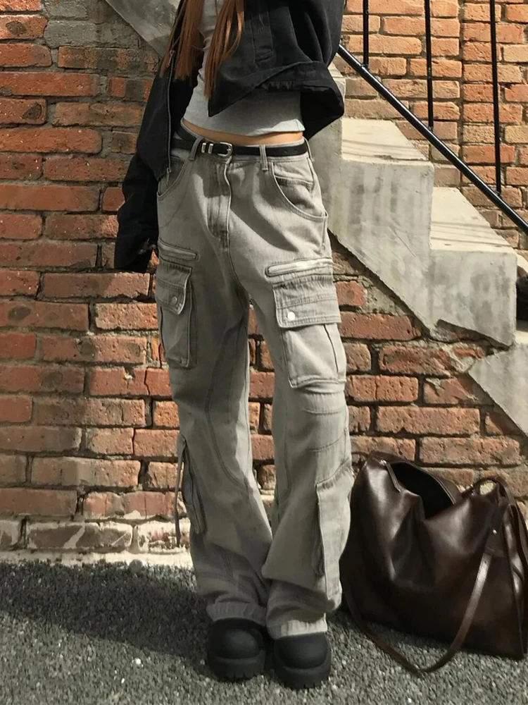 

American High Street Multi-Pocket Bomb Work Pants Women Summer New Hot Girl Retro Distressed Personal Long Pants