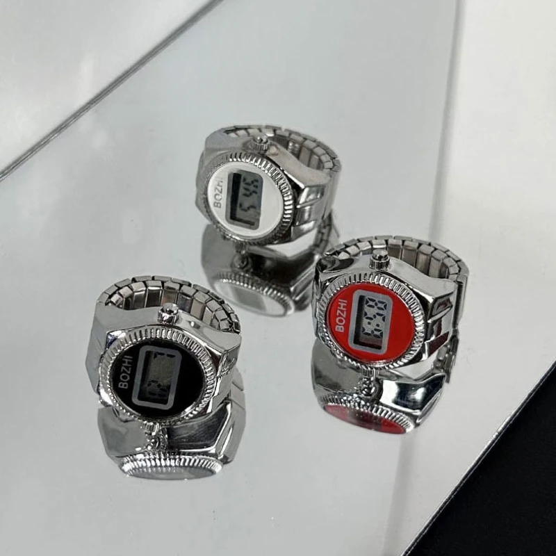 The New Electronic Watch Can See The Time Creative Ring Finger Watch Simple Couple Men And Women Ring Watch