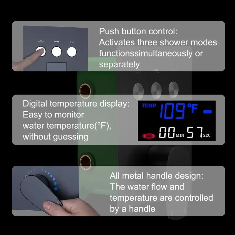 Wall Mounted Matte Black Shower Head Waterfall Bath Shower Faucets Shower System Set