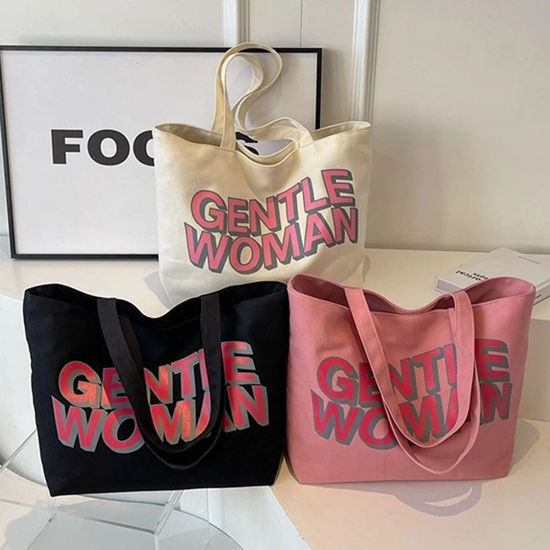 

Fashionable Large Letter Printed Canvas Bag New Casual Hand Held Shoulder Bag
