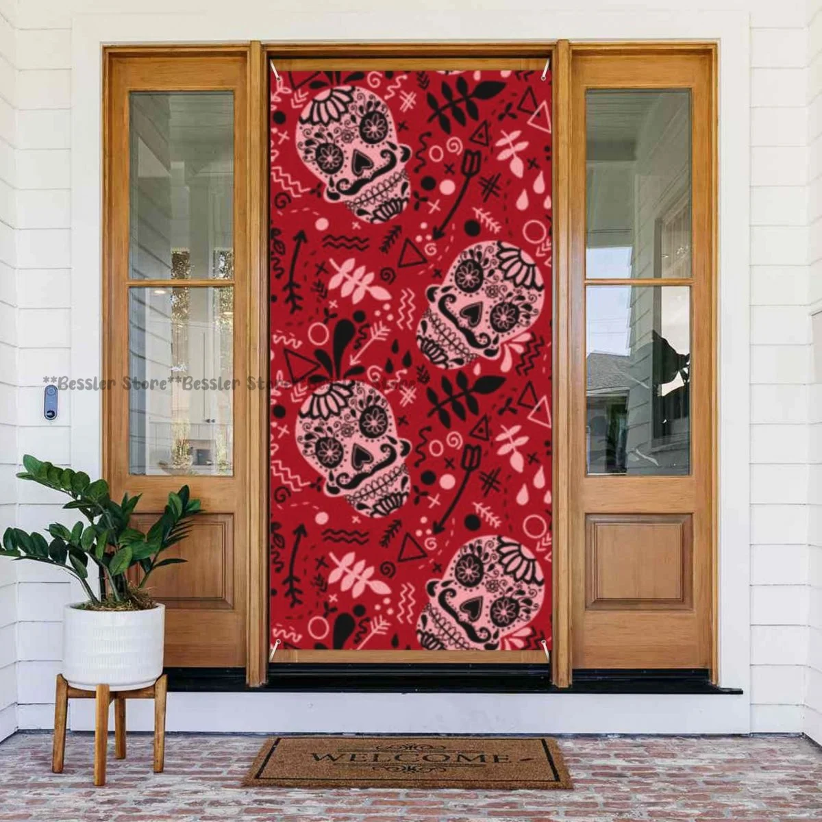 Door cover banner Halloween Skull holiday house decoration general purpose 35.4x70.8 inch