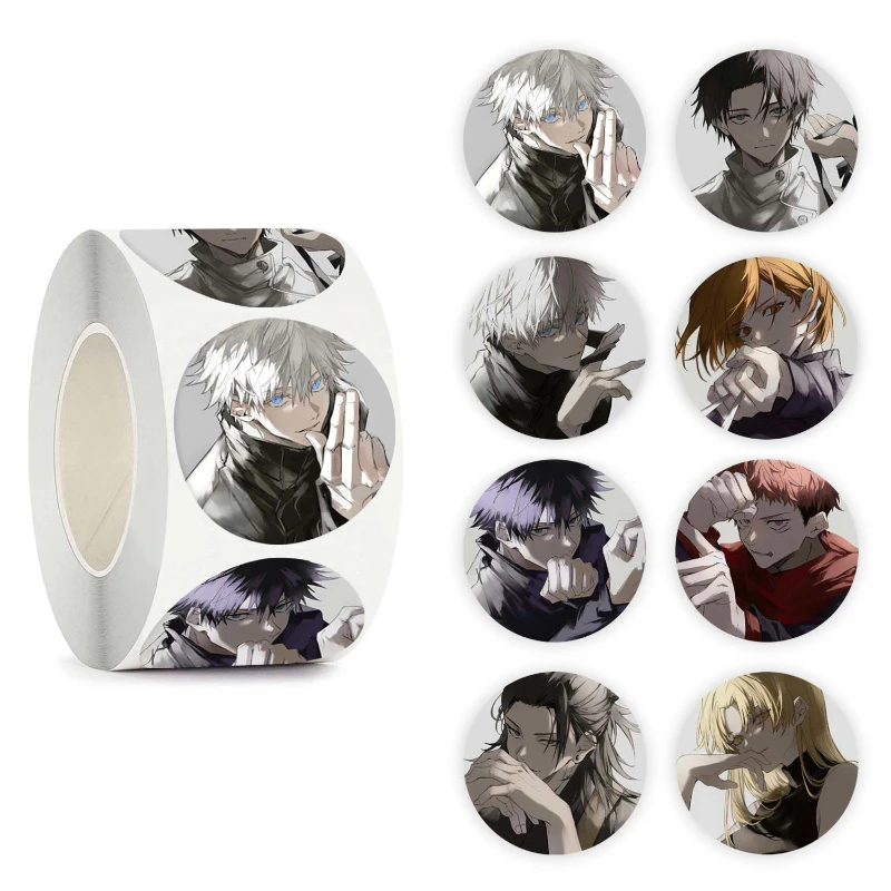 500PCS/Roll Itadori Yuji Fushiguro Megumi Gojo Satoru Popular Anime Two-dimensional Peripheral Decoration Round Sealing Stickers