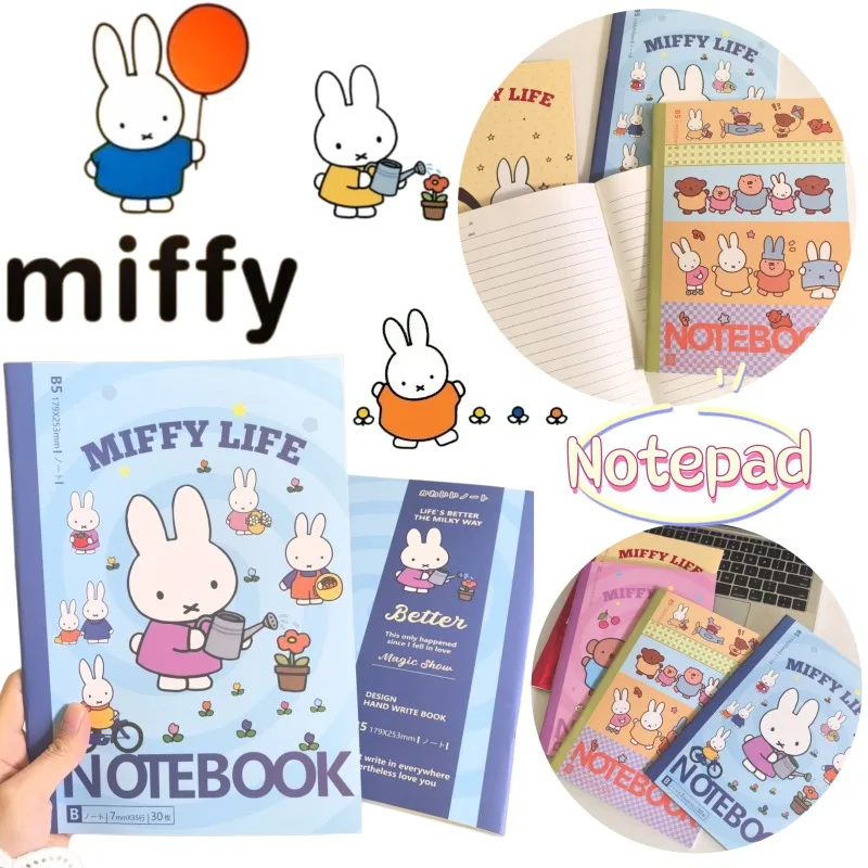 Miffy Neues Kreatives Notizbuch mit Cartoon-Hasen-Druck, Hochwertiges Niedliches Mädchenhaftes Tragbares Einfaches Liniertes Schüler-Notizbuch