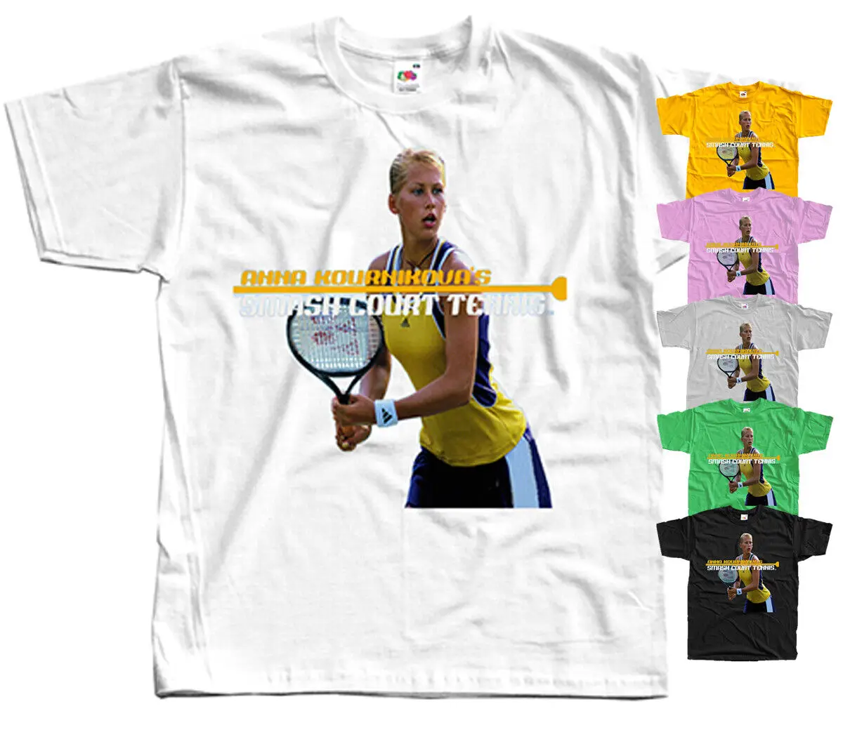 Anna Kournikova's Tennis,COMPUTER GAME, T-Shirt (WHITE,YELLOW) All sizes S-5XL.