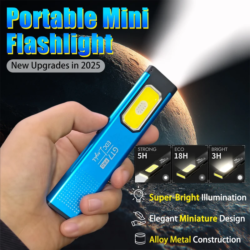 Multifunktions-GT7-Taschenlampe, 6 Beleuchtungsmodi, wiederaufladbarer Akku, tragbares Design, Flutstrahl für Camping-Notfallsituationen
