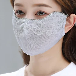 Breathable Sunscreen Lace Mask Sunshade Solid Color Sunscreen Face Cover UV Protection Adjustable Strap UV Protection Mask