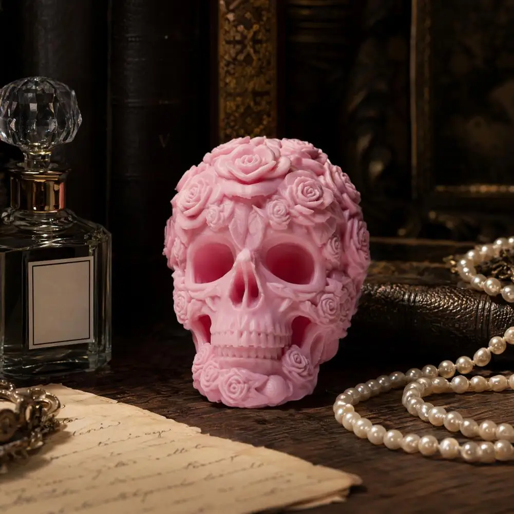 2026 3D Printed Rose Skull Figurine, Durable Plastic Gothic Skull Flowers Sculpture with Detailed Petal And Bone Texture, Matte