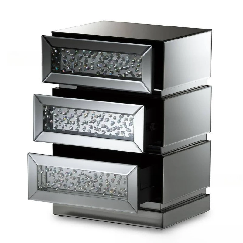 Mirror Bedside Furniture Silver Crystal Mirror Headboard with Three Drawers Storage