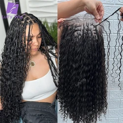 Pre Braided HD Full Lace Wig Brazilian Remy Full Lace Human Hair Wigs With Boho Box Braid 250Density For Black Women Luffy