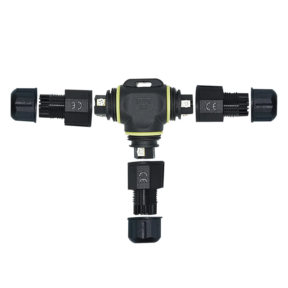 

Pcs Waterproof Connector 3 Pin 3 Way Ip68 Cable Terminal Adapter For Led Light Outdoor Garden Lighting T-Shape Black