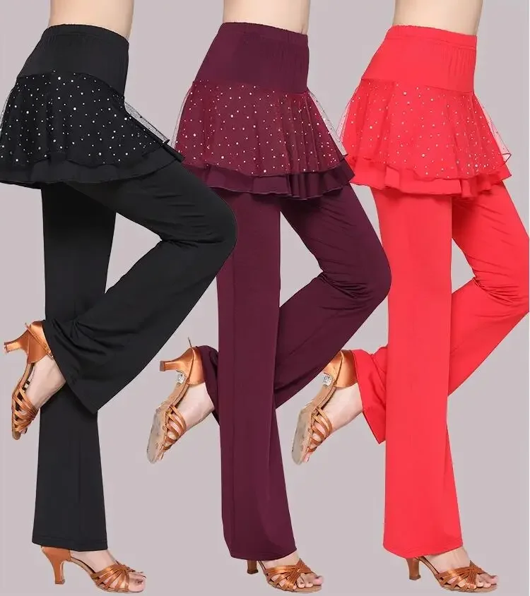 

Новый квадратный танцевальный костюм, юбка, брюки, женские молочные шелковые брюки для латинских танцев, женские танцевальные тренировочные брюки, сценический костюм