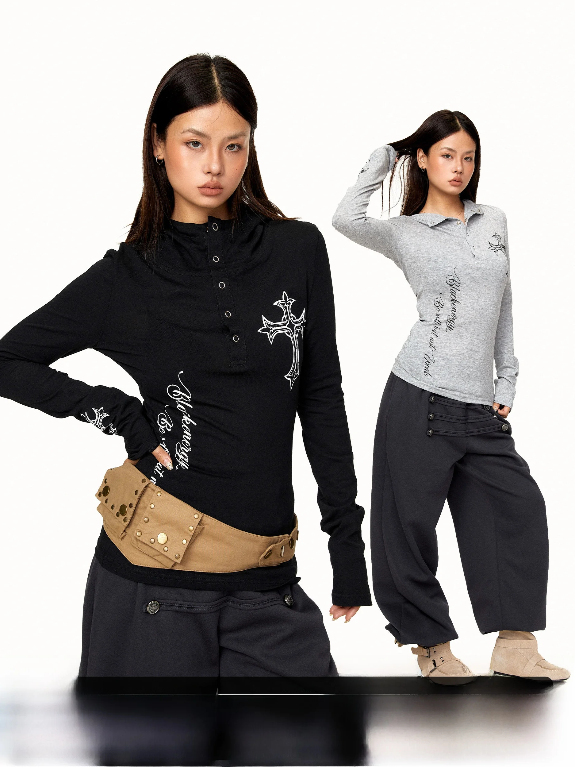 Gothic Cross Print Long Sleeve Hoodie T-Shirt Women's Dark Background Slim Fit Casual Style Polyester Cotton Blend Summer Top