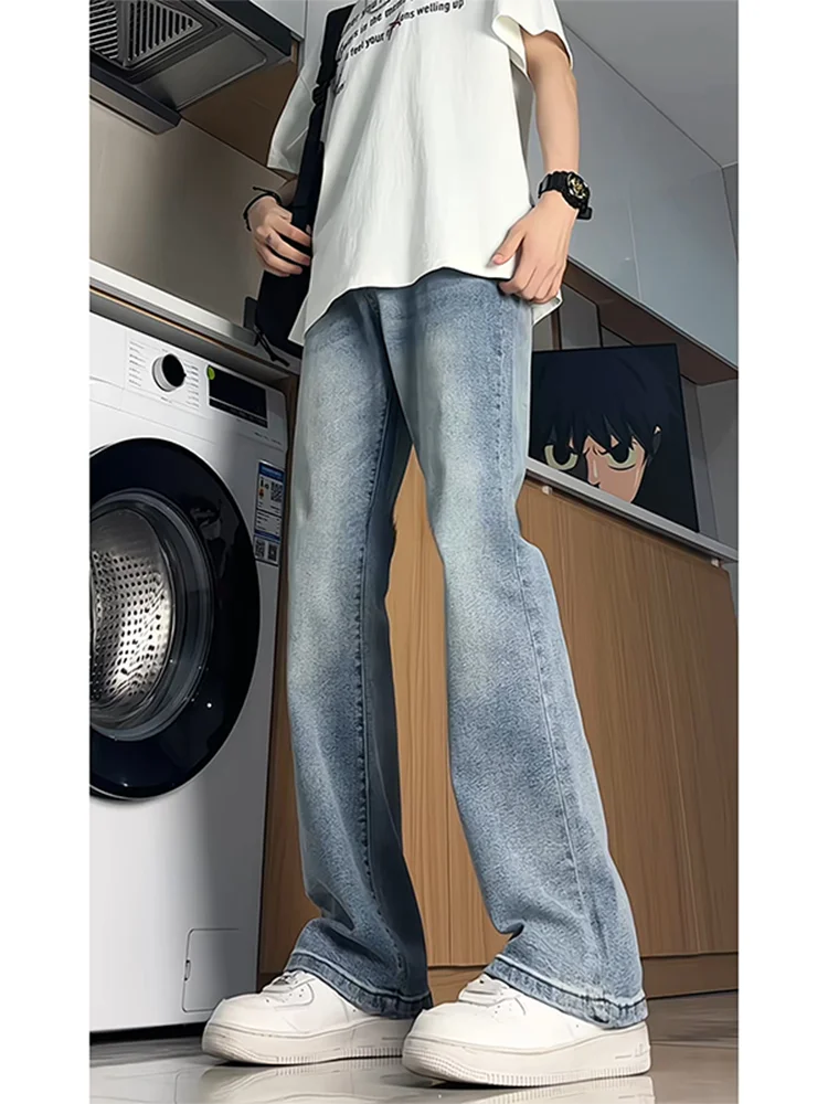 

Мужские синие джинсы Cleanfit из денима, прямого кроя, зауженные, с расклешением, в американском уличном стиле, молодежные, модные