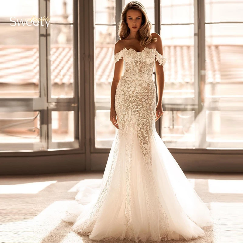 

Luxurious Wedding Dress Embroidered Lace On Net With Mermaid Ball Gown Boat Neck Sleeveless Sleeveless Zipper Robe De Mariee