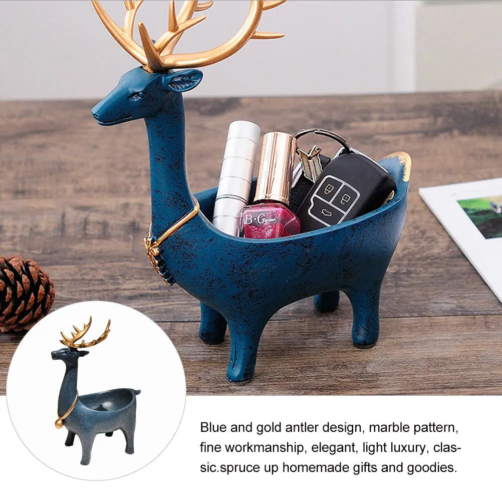 1 قطعة حاوية تخزين قرن الوعل الرخام دائم الراتنج الزخرفية زخرفة حامل سطح المكتب للسلع الصغيرة والمجوهرات