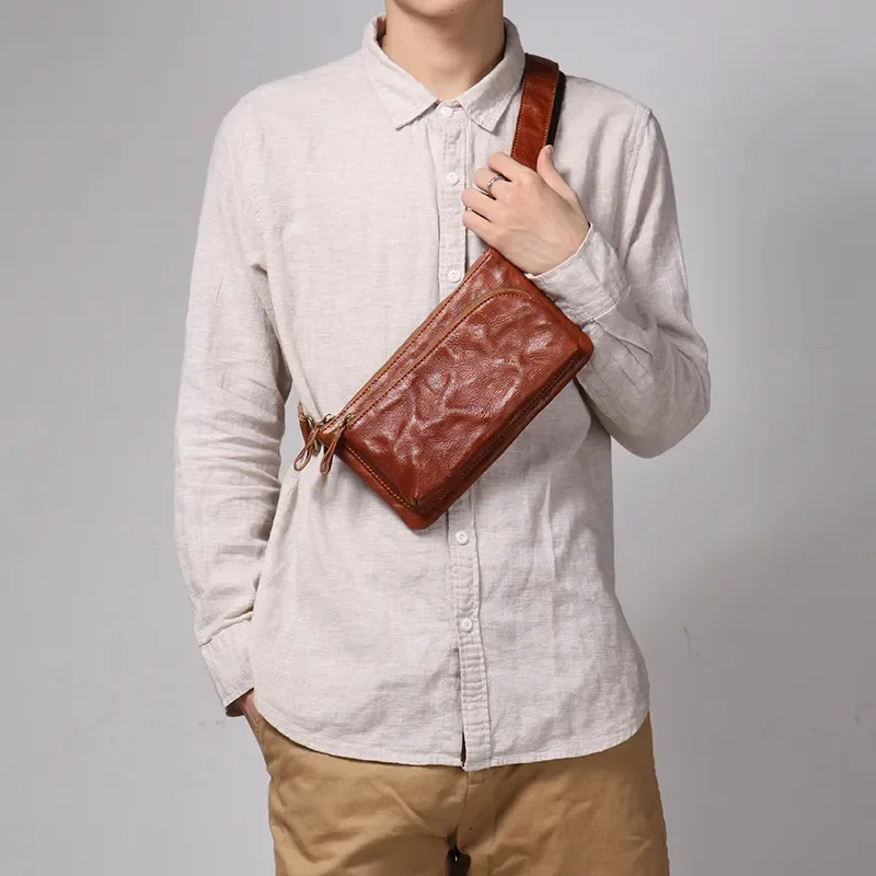 

New Leather Men's Shoulder Bag Man Small Fashion Top Layer Cowhide Crossbody For 7 Inch Mini Ipad