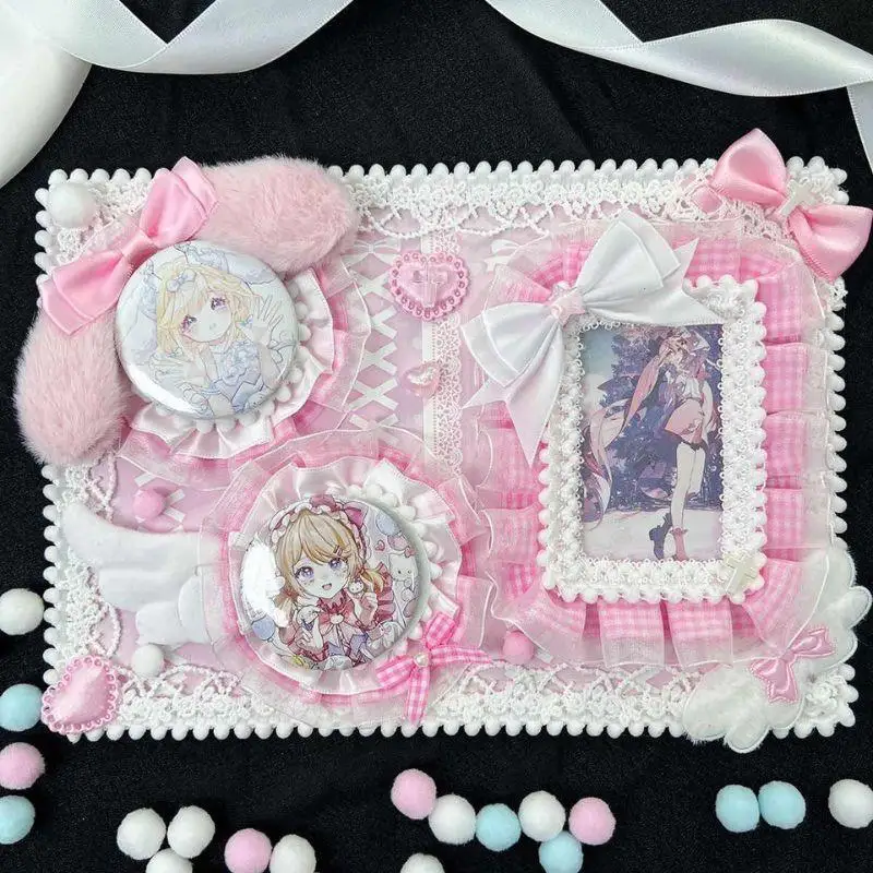 Ita Bag Anime Badge Holder Set Cute Candy Fluffy Dog Ribbon Lace Ita Bag Decorative Insert Board Accessories Badge Display Board