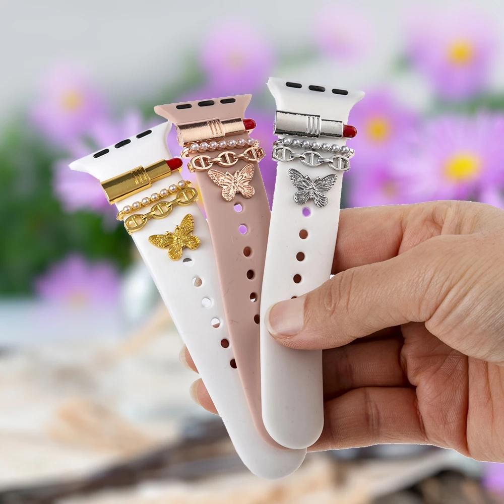 Ornement de bracelet de montre en silicone, breloques de ceinture, anneau décoratif, bracelet de montre intelligente, accessoires pour Apple Watch, bracelet iWatch