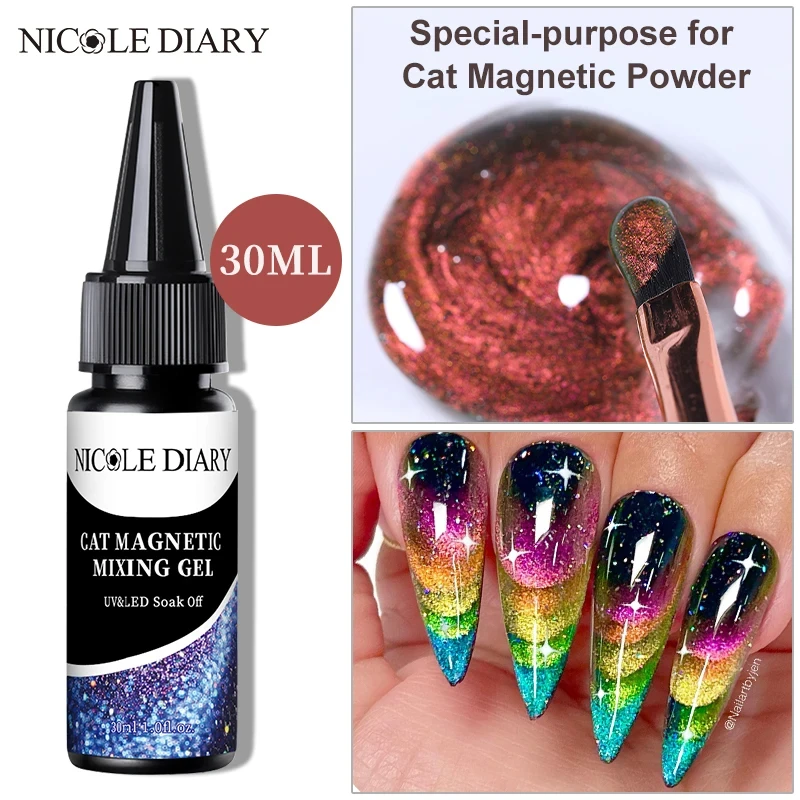 NICOLE DIARY Cat Magnetic Mixing Gel Nail Polish Soak Off UV LED Nail Powder Chrome Pigment Dust Shiny Manicure Decoration Tool